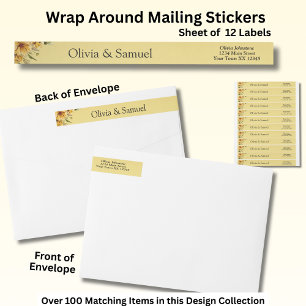 Mailing Stickers,  Yellow Gold Flowers Suite Wrap Around Label