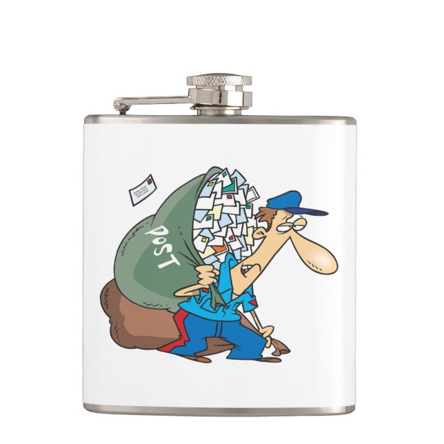 Mailman Carrying A Large Sack Hip Flask (Front)