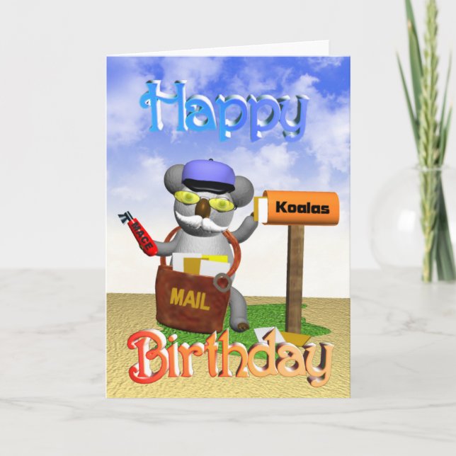 Mailman Koala Birthday Card (Front)