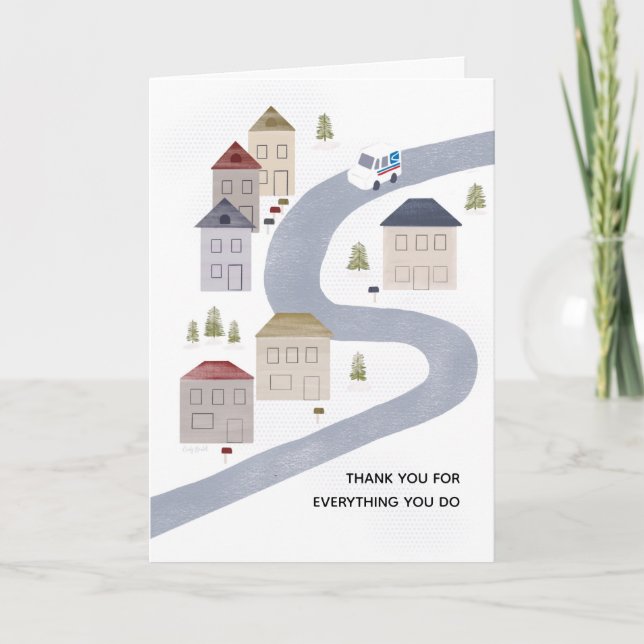 Mailman Mail Lady Thank You Christmas Winter Scene Card (Front)