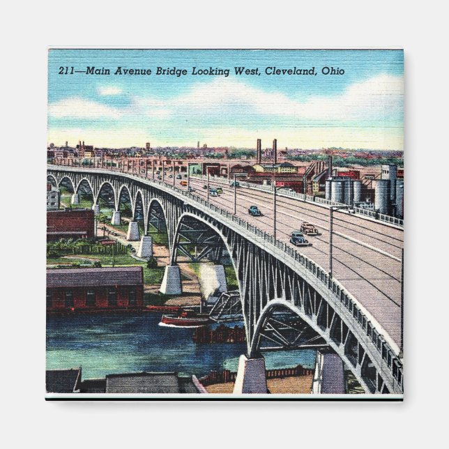 Main Ave. Bridge, Cleveland, Ohio Vintage Postcard Magnet (Front)
