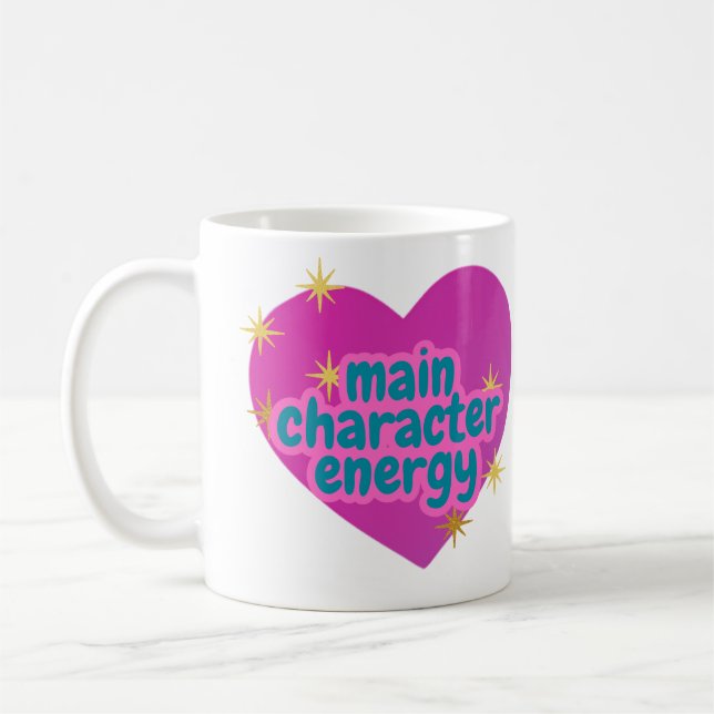 "Main Character Energy" Pink Heart Coffee Mug (Left)