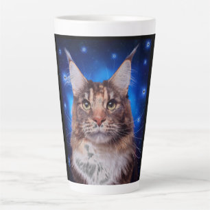 Main Coon Cat Blue Background Stars Latte Mug