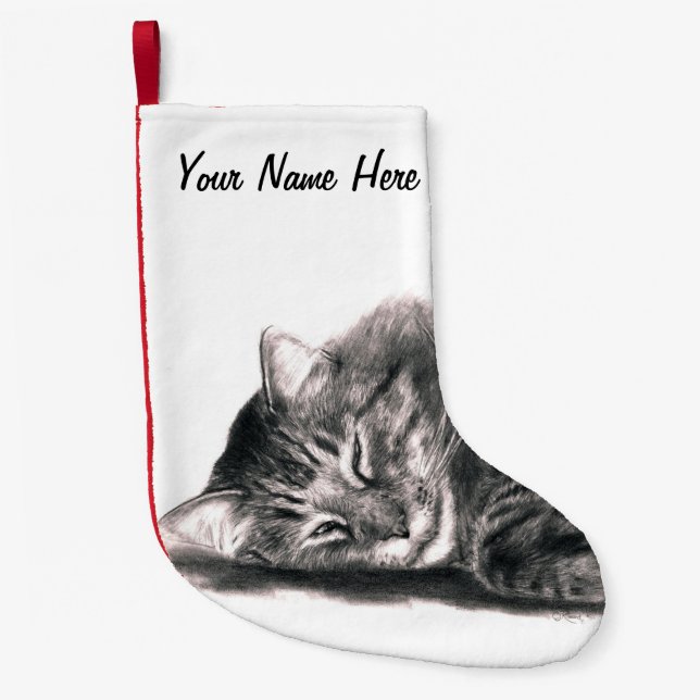 Main Coon cat sleeping drawing Small Christmas Stocking (Front)