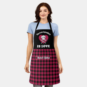 Main Ingredient Is Love Red Black Plaid Pattern Apron