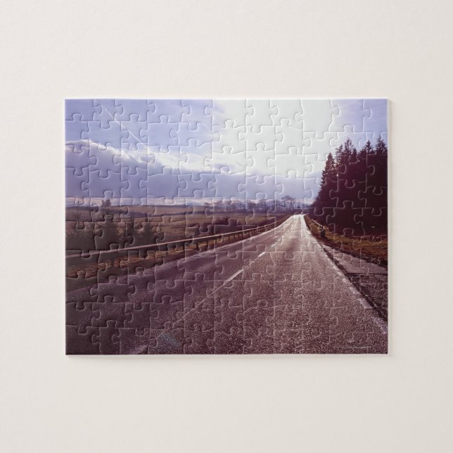 Main road with low winter sun. jigsaw puzzle (Horizontal)