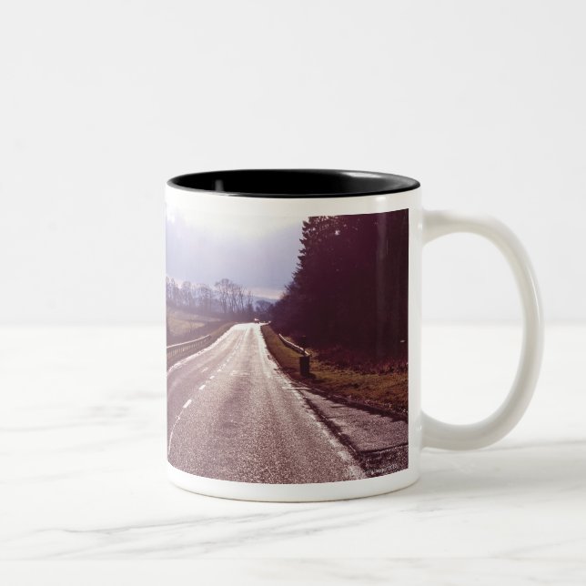 Main road with low winter sun. Two-Tone coffee mug (Right)