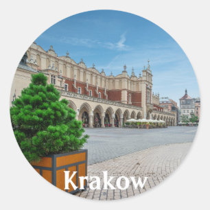 Main square in Krakow old town, Poland Classic Round Sticker