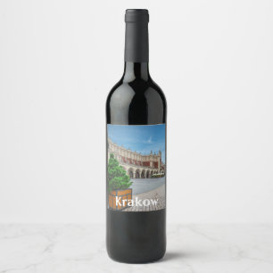 Main square in Krakow old town, Poland Wine Label