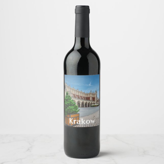 Main square in Krakow old town, Poland Wine Label (Front)