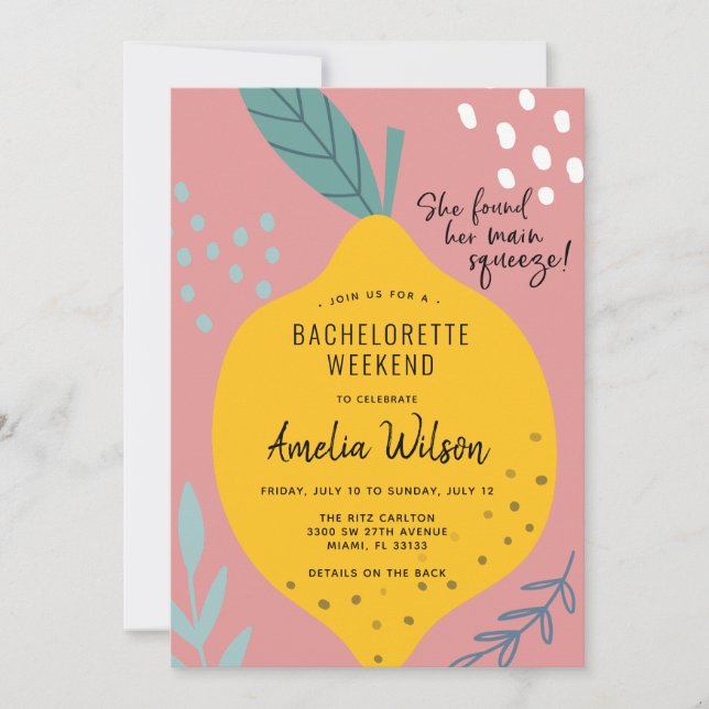 Main Squeeze Bachelorette Weekend invitation (Front)