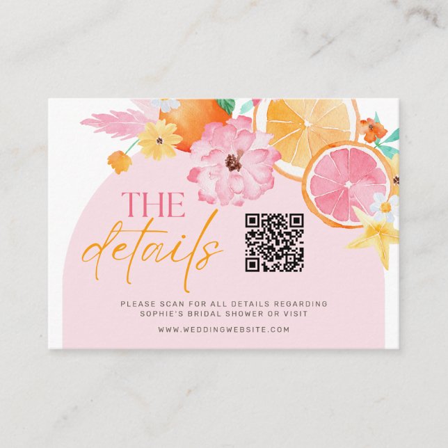 Main Squeeze Bridal Shower Details QR Code Enclosure Card (Front)