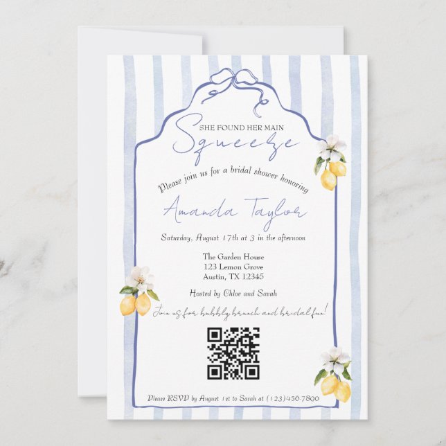 Main Squeeze bridal shower invitation (Front)