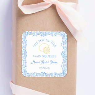 Main Squeeze Bridal Shower Lemon Blue Favour Square Sticker