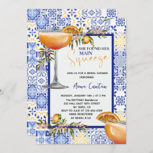 Main Squeeze Bridal Shower Lemon Blue Tile Invitation