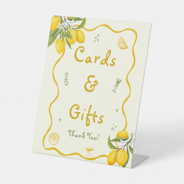 Main Squeeze Bridal Shower Lemon Cards & Gifts Pedestal Sign (Front)