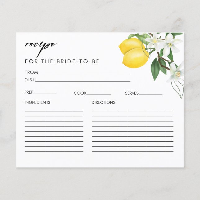 Main Squeeze Bridal Shower Recipe Card (Front)