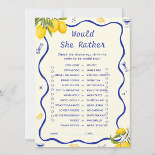 Main Squeeze Bridal Shower Would she rather game Invitation