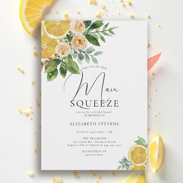 Main Squeeze Burnt Orange Watercolor Bridal Shower Invitation (main squeeze bridal shower lemon italian theme floral watercolor invitation summer brunch)