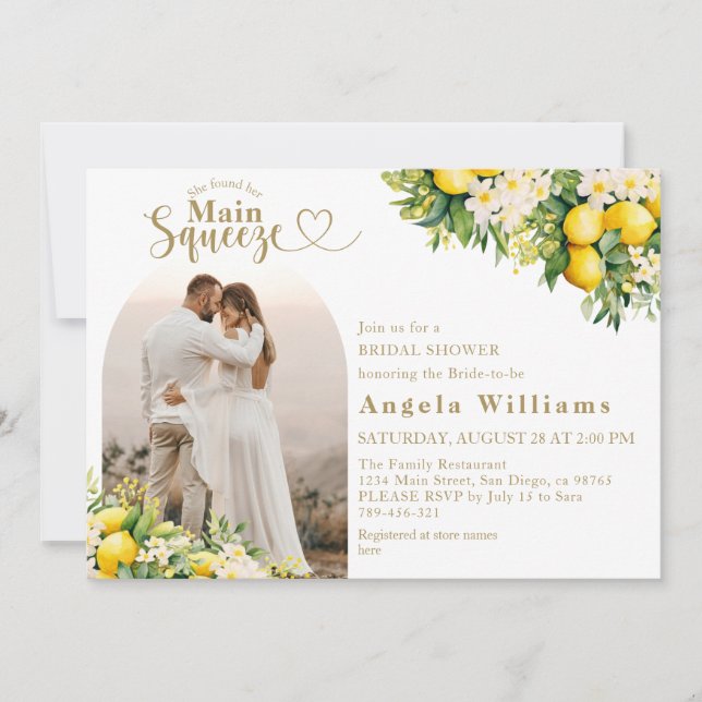 Main Squeeze Citrus Boho Bridal Shower Photo Invitation (Front)