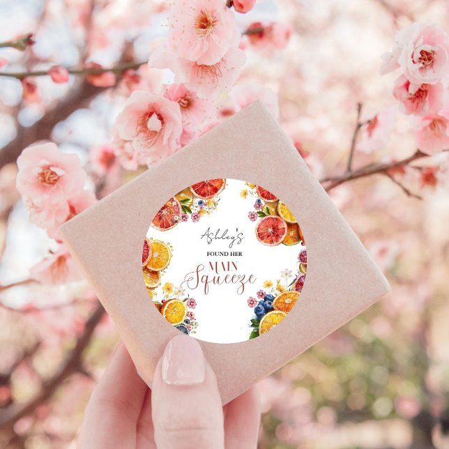 Main Squeeze Citrus Bridal Shower  Classic Round Sticker (Creator Uploaded)