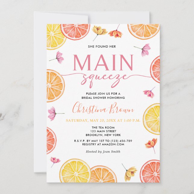 Main Squeeze Citrus Bridal Shower Invitation (Front)