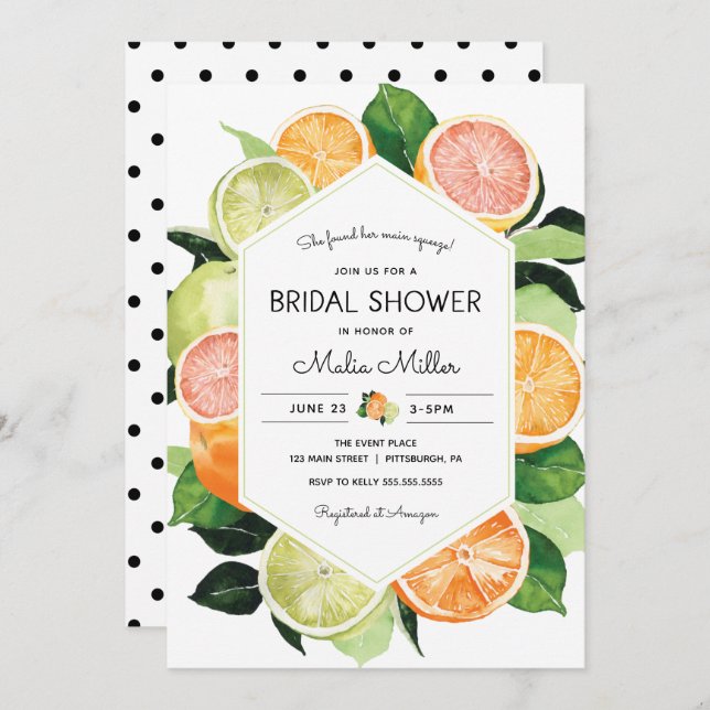 Main Squeeze Citrus Bridal Shower Invitation (Front/Back)