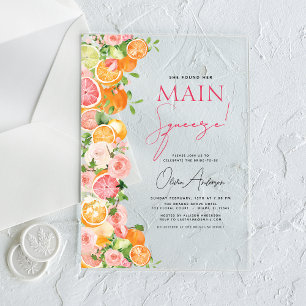 Main Squeeze Citrus Bridal Shower Orange Acrylic Invitations