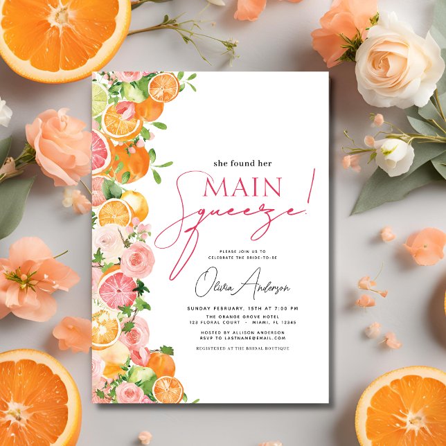 Main Squeeze Citrus Bridal Shower Orange Invitation (Creator Uploaded)
