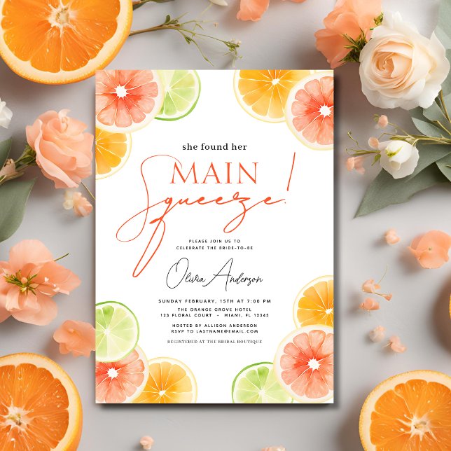 Main Squeeze Citrus Bridal Shower Orange Invitation (Creator Uploaded)