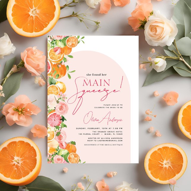 Main Squeeze Citrus Bridal Shower Orange Invitation (Creator Uploaded)