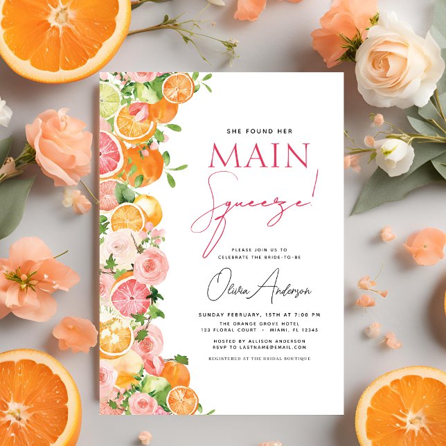 Main Squeeze Citrus Bridal Shower Orange Invitation (Creator Uploaded)