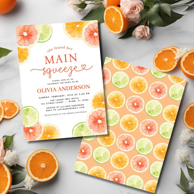Main Squeeze Citrus Bridal Shower Orange Invitation (Creator Uploaded)
