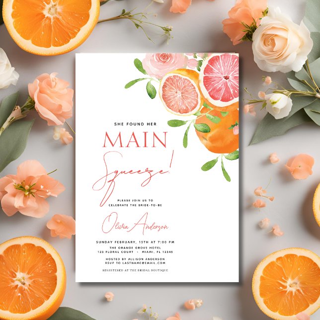 Main Squeeze Citrus Bridal Shower Orange Invitation (Creator Uploaded)