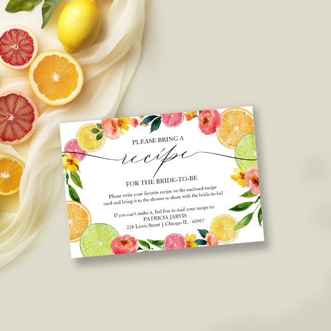 Main Squeeze Citrus Bridal Shower Recipe Request  Invitation (Creator Uploaded)