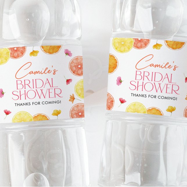 Main Squeeze Citrus Bright Flowers Bridal Shower Water Bottle Label (Citrus Bridal Shower Water Bottle Labels | Matching items available.)