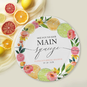 Main Squeeze Citrus Floral Bridal Shower Paper Plate