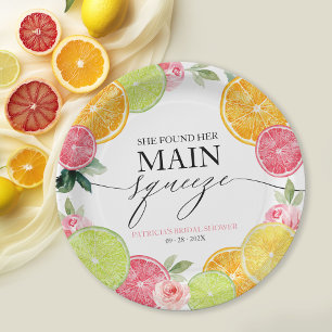 Main Squeeze Citrus Floral Bridal Shower  Paper Plate