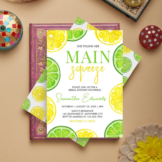 Main Squeeze Citrus Lemon Lime Bridal Shower Invitation (Citrus Main Squeeze Bridal Shower Invitation)