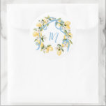 Main Squeeze Citrus Lemon Monogram Bridal Shower Classic Round Sticker<br><div class="desc">Add a fresh and playful touch to your bridal shower favours with the Main Squeeze citrus lemon monogram sticker. Featuring a cheerful lemon design and a classic round shape, this sticker is perfect for spring and summer celebrations with a bright, citrusy theme. Customise it with your monogram of choice to...</div>