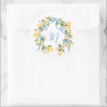 Main Squeeze Citrus Lemon Monogram Bridal Shower Classic Round Sticker<br><div class="desc">Add a fresh and playful touch to your bridal shower favours with the Main Squeeze citrus lemon monogram sticker. Featuring a cheerful lemon design and a classic round shape, this sticker is perfect for spring and summer celebrations with a bright, citrusy theme. Customise it with your monogram of choice to...</div>