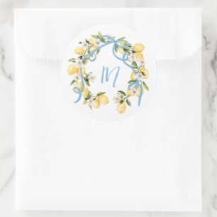 Main Squeeze Citrus Lemon Monogram Bridal Shower Classic Round Sticker