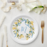 Main Squeeze Citrus Lemon Monogram Bridal Shower Paper Plate<br><div class="desc">Bring a burst of sunshine to your celebration with the Main Squeeze citrus lemon monogram bridal shower paper plates. Featuring a vibrant lemon design and elegant typography, these plates add a fresh and cheerful touch to your bridal shower, garden party, or summer celebration. Customise with your monogram for a personalised...</div>