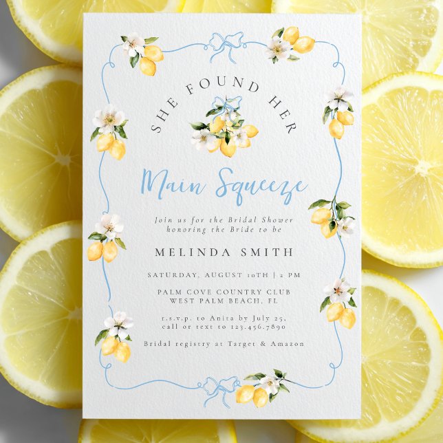 Main Squeeze Citrus Lemon Ribbons Bridal Shower Invitation (Creator Uploaded)