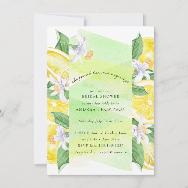 Main Squeeze | Citrus | Lemon Yellow Bridal Shower Invitation (Front)