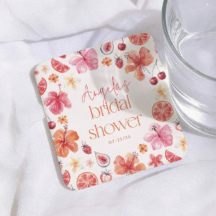 Main Squeeze Citrus Orange Bridal Shower Square Paper Coaster