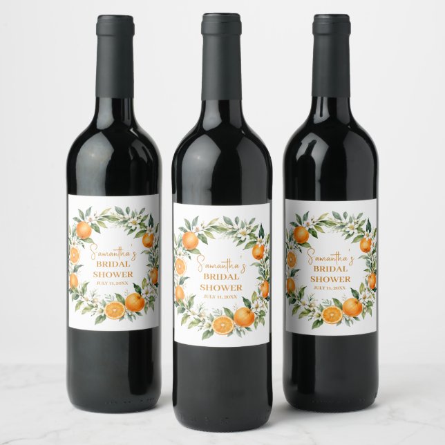 Main Squeeze Citrus Orange Bridal Shower Wine Label (Bottles)