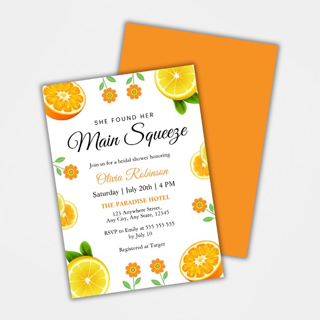 Main Squeeze Citrus Summer Lemon Bridal Shower  Invitation (Main Squeeze Citrus Summer Lemon Bridal Shower Invitation )