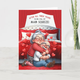 Main Squeeze Cute Senior Couple Valentine's Day Holiday Card