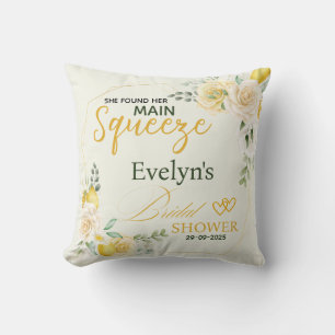 Main Squeeze Elegant Lemon Floral Bridal Shower  Cushion